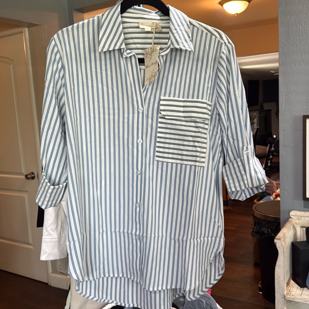 Hem And Thread Striped Button Up